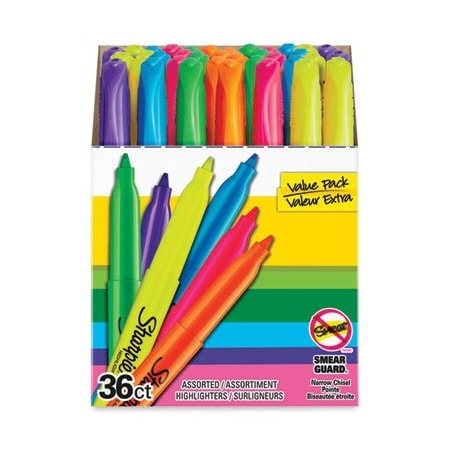 Sharpie POCKET STYLE HIGHLIGHTERS, CHISEL TIP, ASSORTED COLORS, 36PK 2133497